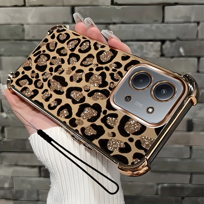 Etui za telefon - Etui za telefon primeren za Redmi 15C, z vrvico za telefon, rjava leopardja potiskana ilustracija, prevleka za telefon s