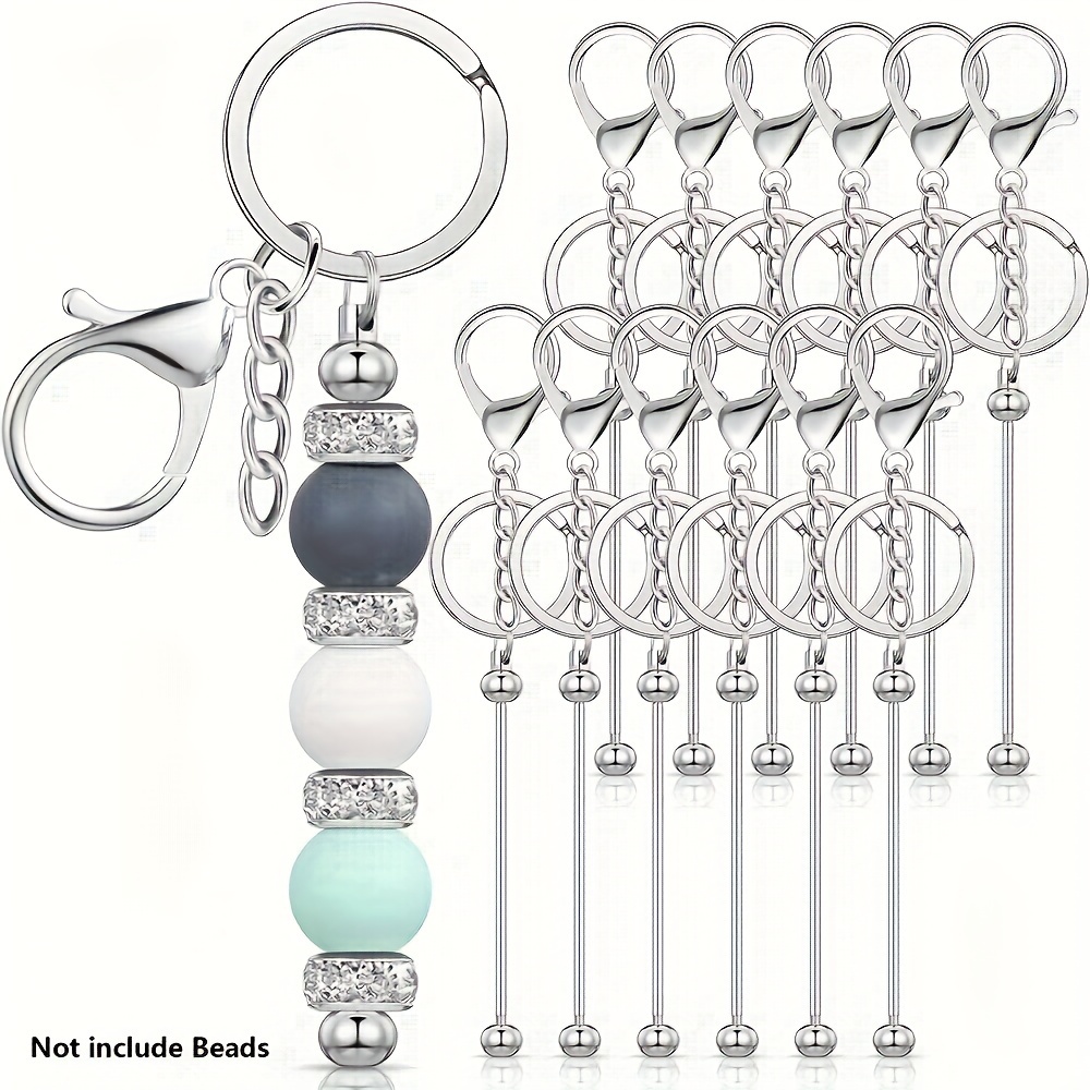

12pcs Beadable Keychain Bars Diy Keychain Pendant Making Supplies Silver Metal Beaded Keychain Blank Keychain Strips