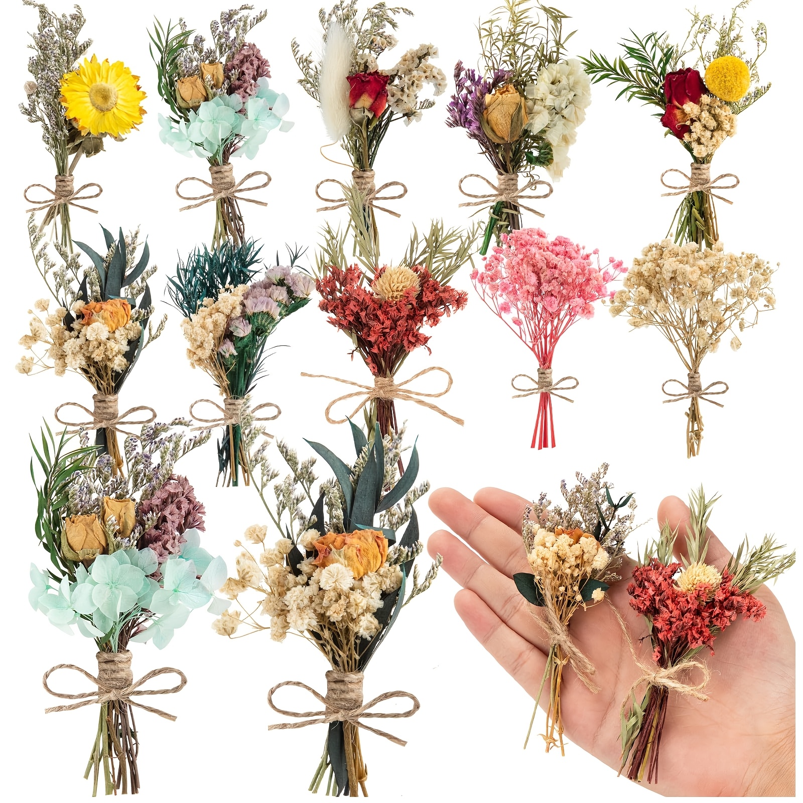 Image of Random 8 Bundles Of Handmade Dried Flowers, Mini Dried Flower Bouquets, Beautiful And Suitable For Vase, Photography, Bridesmaid Gifts, Birthday Decorations