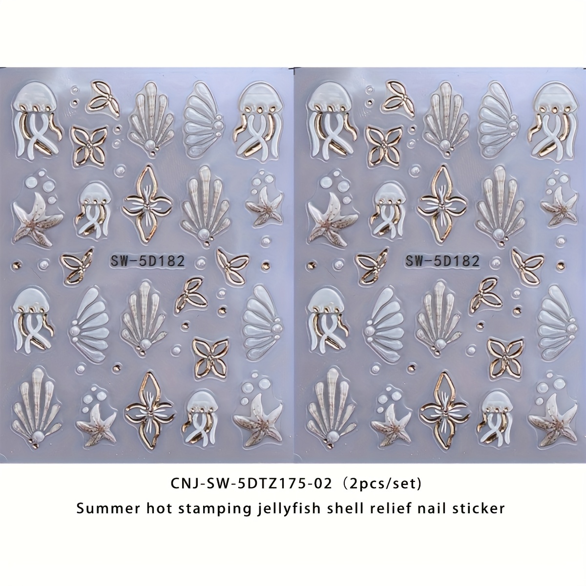 2 Packs Of Summer-themed Nail Stickers Featuring Jellyfish, Shells, Starfish, And Floral Designs, Perfect For Women's Temporary Self-adhesive Nail Art