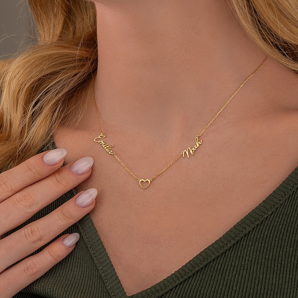 Personalized Women's Fashion Chain Necklace with 2 Names and Heart Pendant