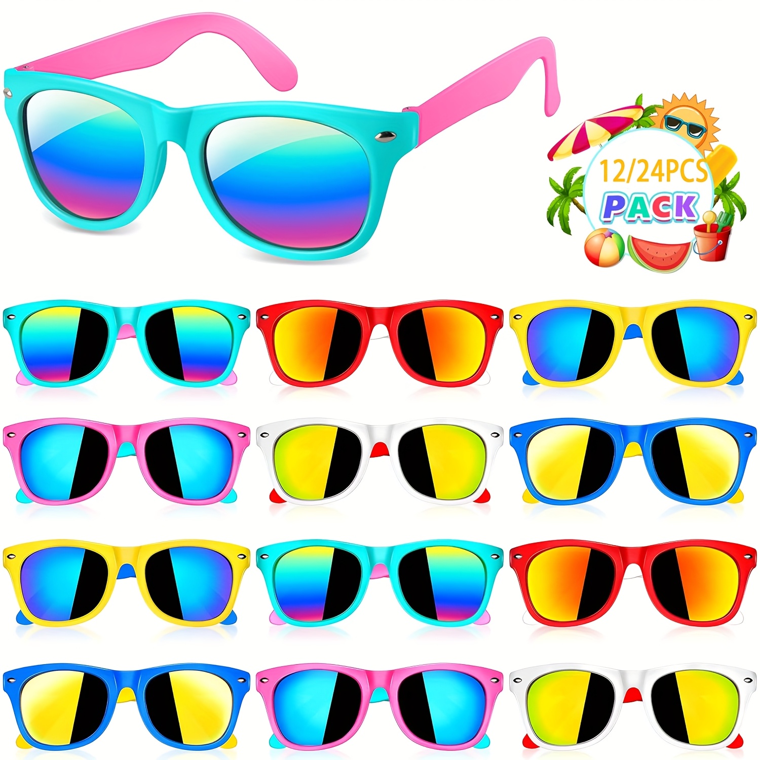 

16/24pcs Fashion Glasses Party Favor With Beach Pool Birthday Party Supplies, Goody Bag Fillers Easter Basket Stuffers Gift For 3-8