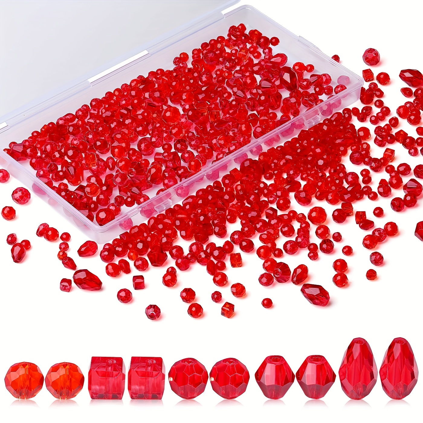 

300 Pcs Mixed Red Glass Crystal Beads Assortment For Diy Jewelry Making And Decorations