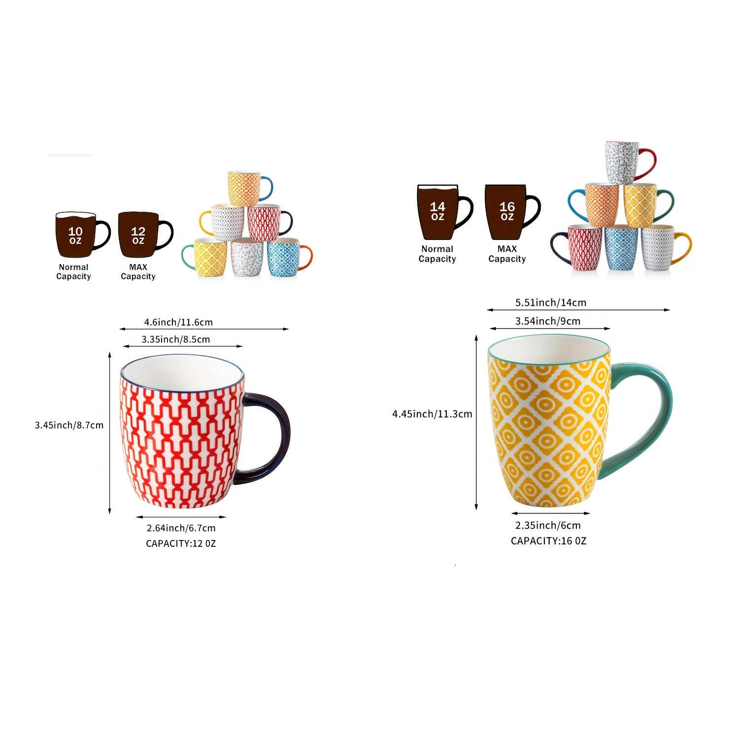 6pcs ceramic coffee mug set 12 16oz dual sizes ages perfect - Temu