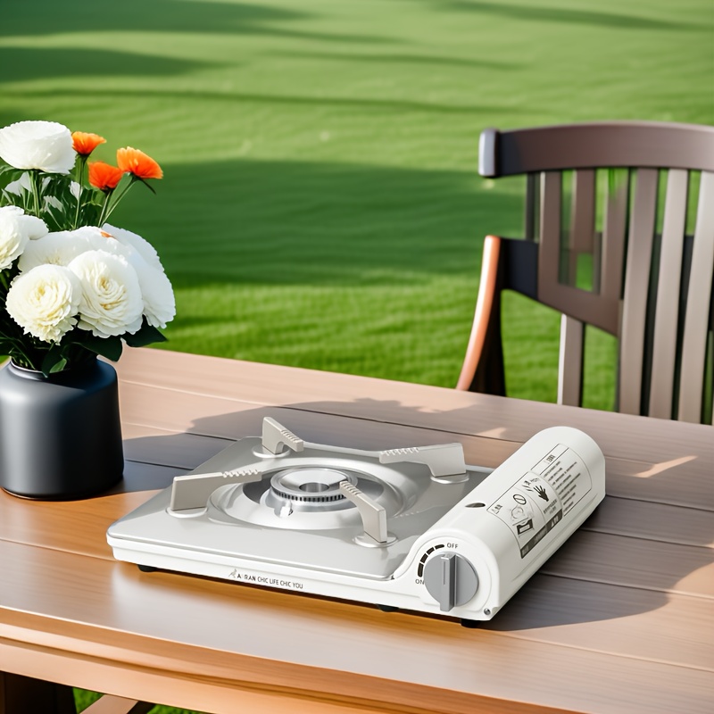 [Travel Essential] Ultra-Thin White Portable Carb Stove with Safety Lock & Piezoelectric Ignition, 3500W High-Power Butane Burner for Camping, Hiking, and Outdoor Cooking, Includes Smart Safety Gas Cut-Off Feature, Camping Stove