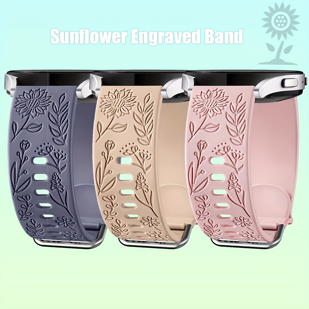 

Sunflower Engraved Band Compatible With Samsung Galaxy Watch 5/watch 4 40mm 44mm/galaxy Watch 5 Pro 45mm/galaxy Active 2, 20mm Soft Silicone Replacement Sport Strap For Women
