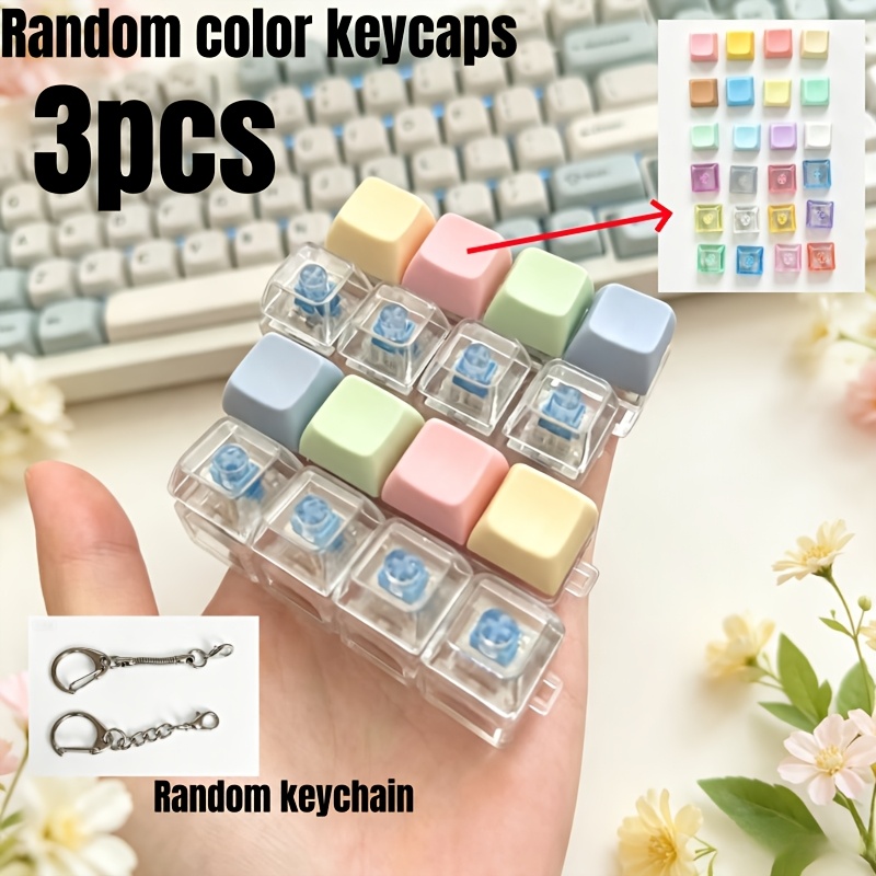 TEMU 3pcs Set Random Color Mechanical Keyboard Keychain, Stress-relief Keychain Set With Loud Clicking Keys, Cool Men's Keyring Pendant, Small Party