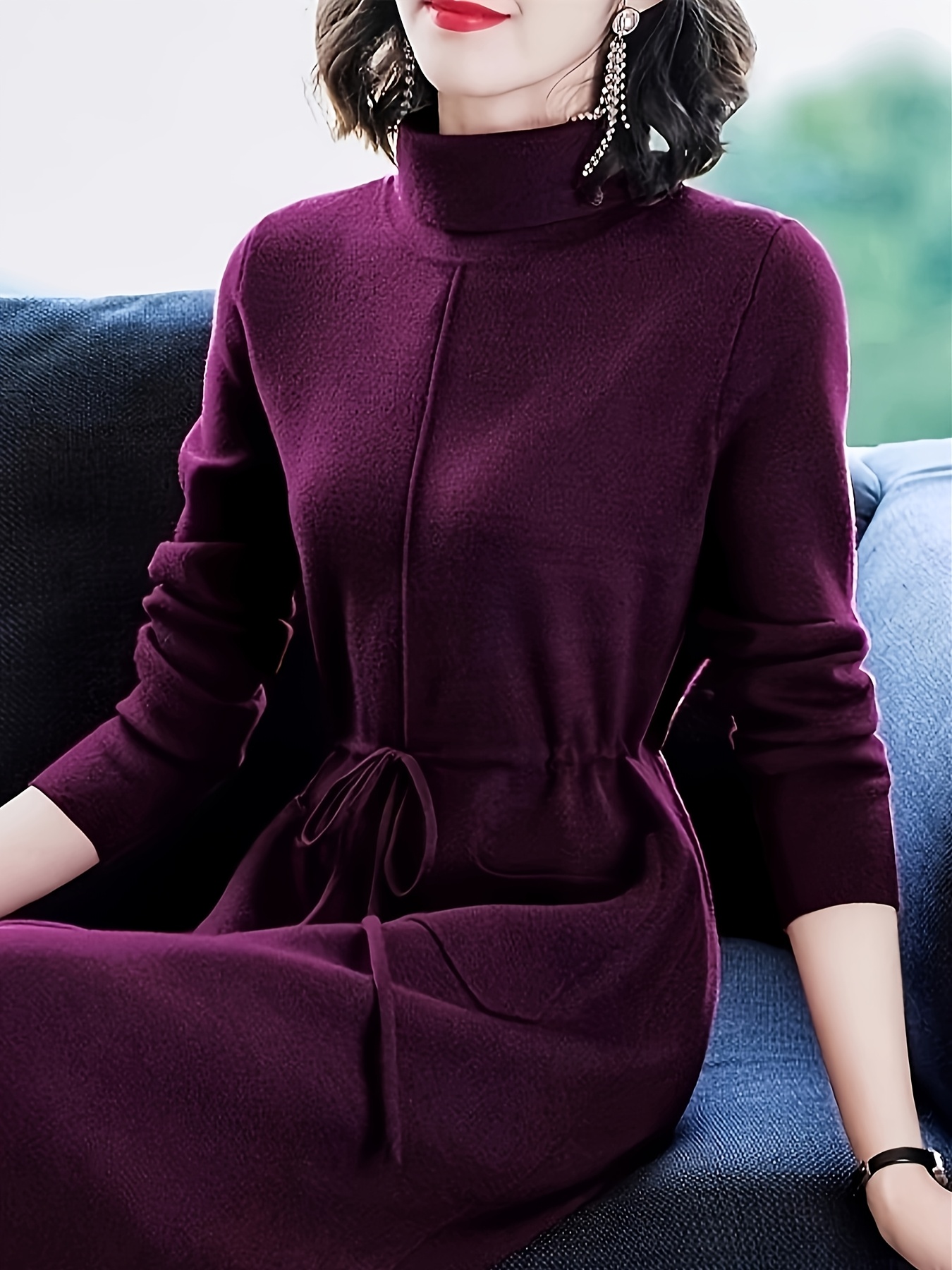 womens elegant thick sweater dress long office party outfit Temu