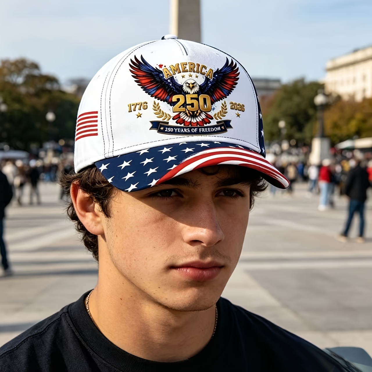TEMU U.s. 250th Anniversary Printed Curved Brim Baseball , Lightweight Breathable Adjustable Snapback, Vintage Unisex Adult Casual, Patriotic Style