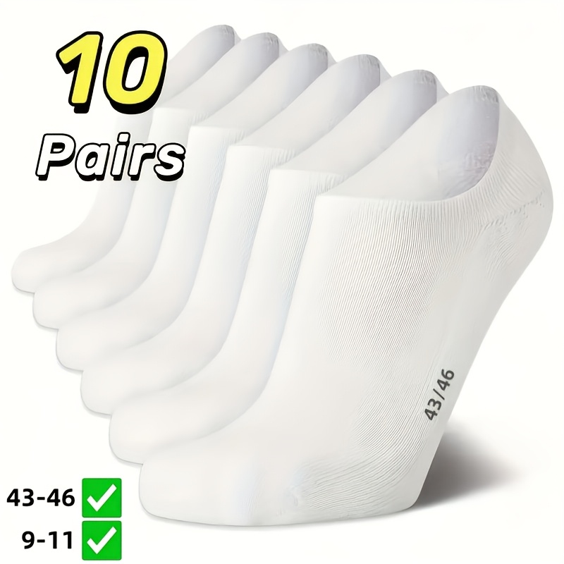 TEMU 10-pair Men's Cushioned Running Performance Ankle Socks - Breathable Moisture-wicking White Athletic Casual Socks, Cross-border Plus Size 9-11,