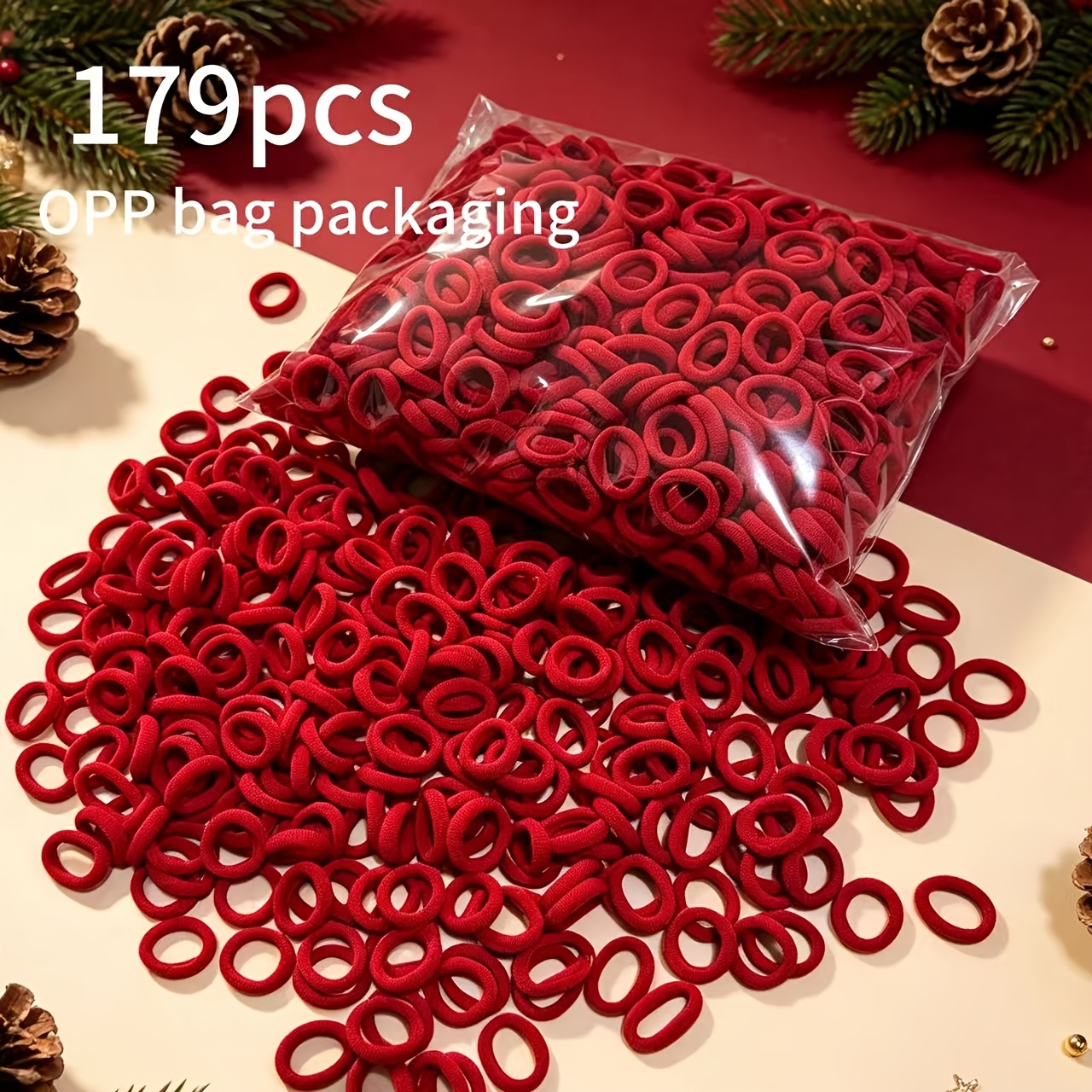 TEMU 179pcs Comfortable Soft High-elastic Christmas Holiday Color-series Small Hair Ties, Christmas New Year Atmosphere Hair Rope Gift For