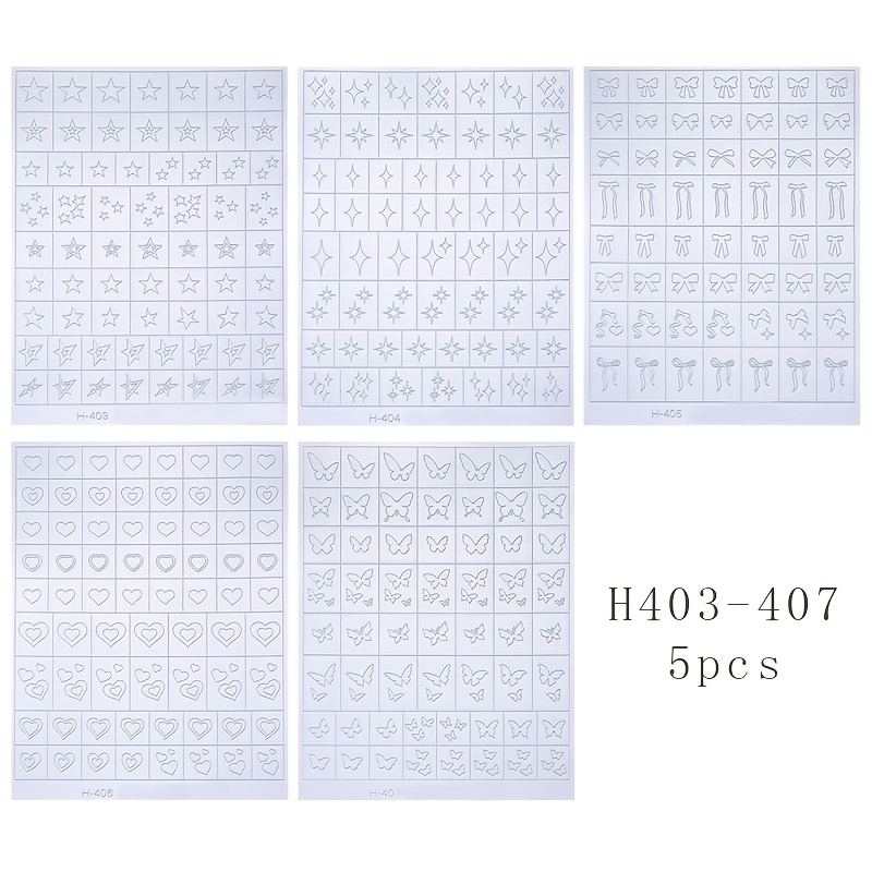 Image of 5pcs Hollow Nail Sticker Templates, Transparent Spray Gun Templates, Star Shaped, And Bow Shaped Nail Printing Stickers, Used For Level Diy Nail Art Template Patches
