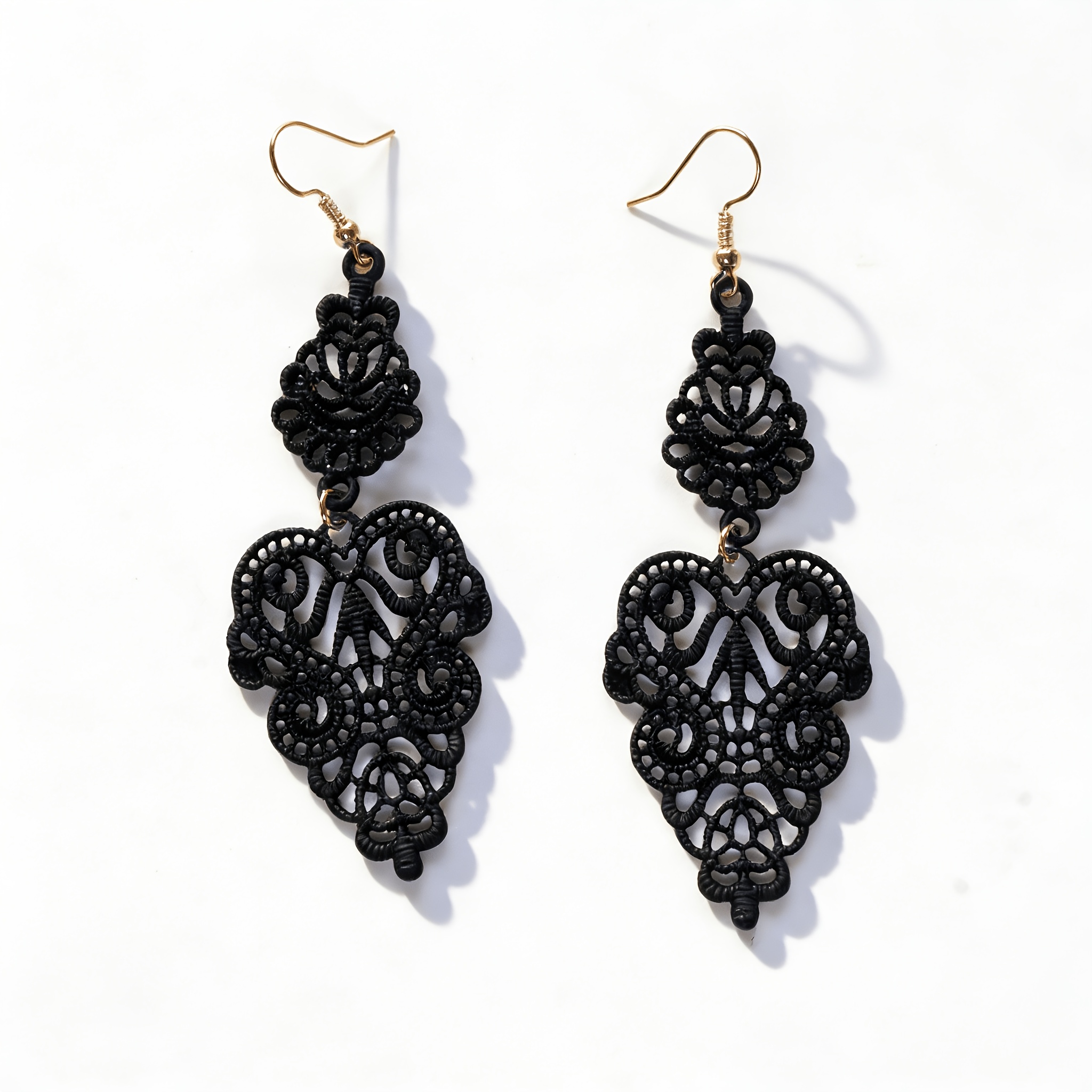 TEMU Available In , Vintage Lace Hollow-out Carved Earrings, Bohemian Style Heart-shaped Long Drop Earrings, European And American Ins-style Niche