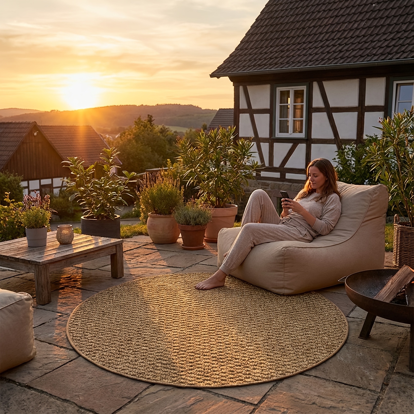 Image of Pineapple Pattern Round Rug Modern Minimalist Brown Pineapple Texture Mat Scandinavian Style Balcony Terrace Doormat, Doorway, Garden, Entrance Decoration And Other Areas, New , In Summer, Outdoor Rug
