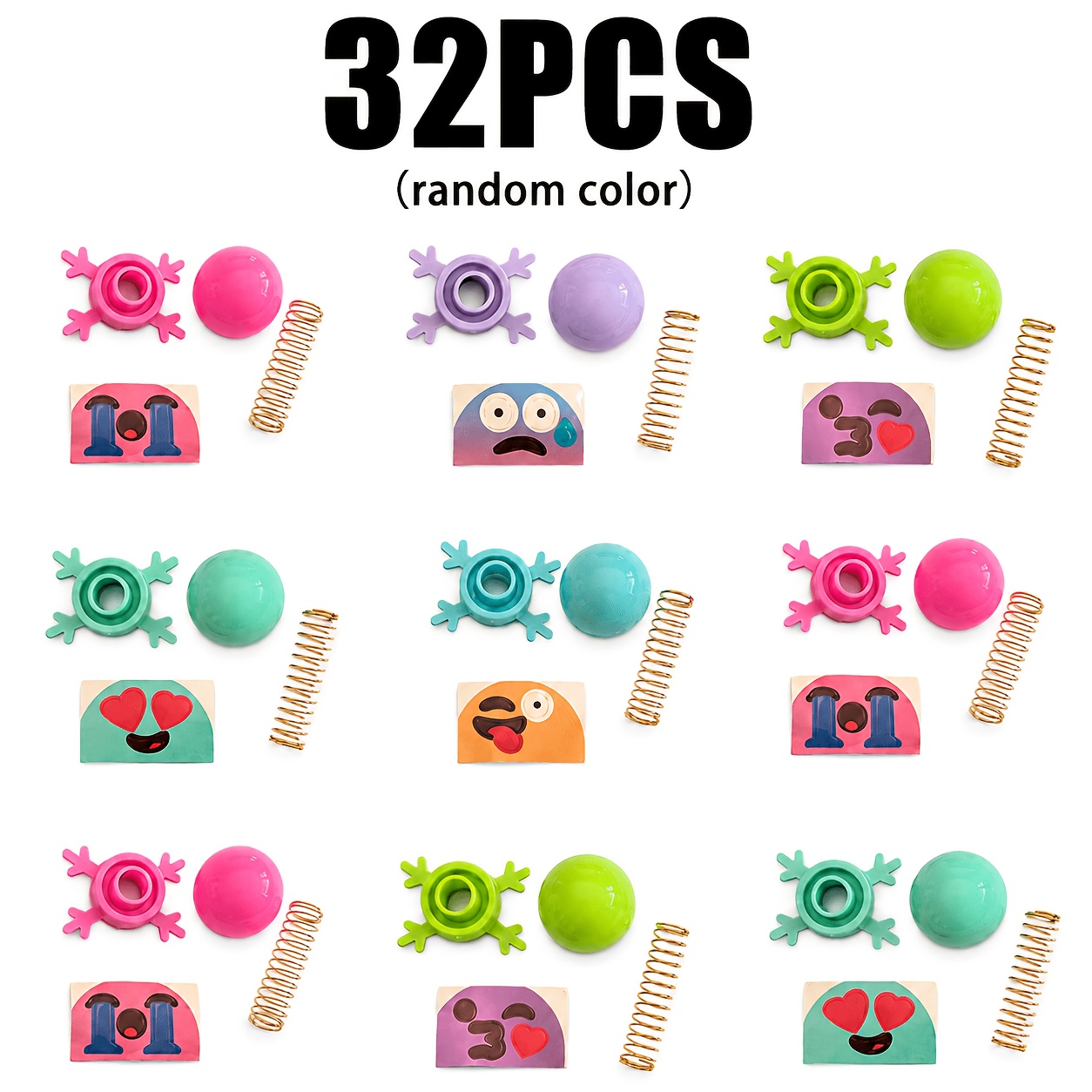 TEMU 32pcs Funny Face Spring Wobble Toys, Diy Bobble Head Fidget Toys, Random Colors & , Party Favors, Classroom Prizes, Stuffers