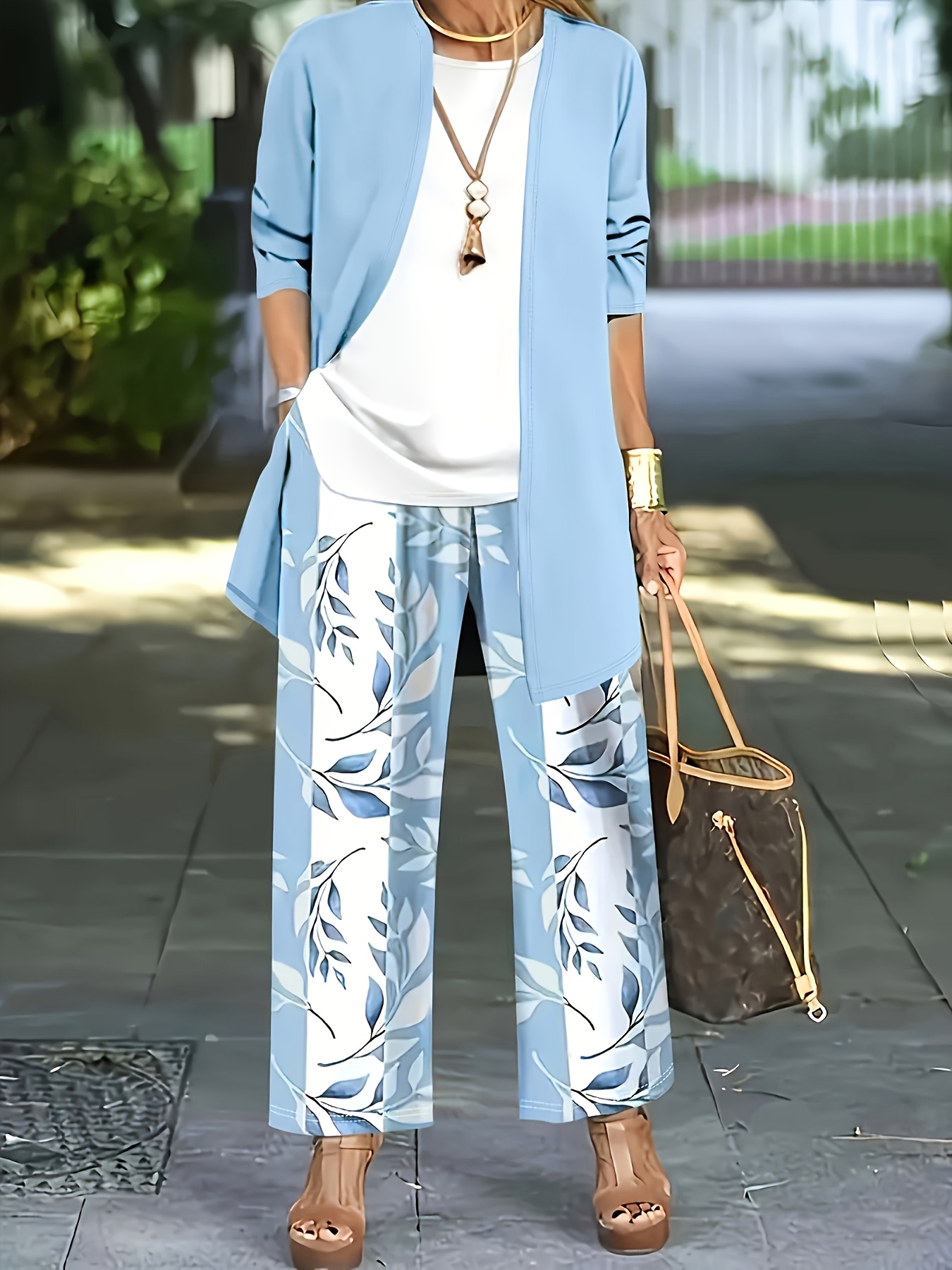 Stylish and comfortable Serene Botanical Plant Print Pants Set from Newness featuring a beautiful botanical print Perfect for everyday wear or a special occasion