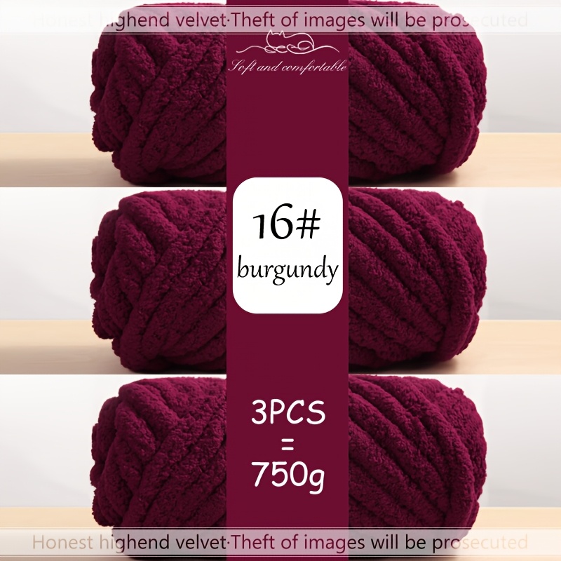 TEMU 3pcs Extra Thick Super Large Volume Chenille Yarn [. 750g/3pcs Per Pack] Fluffy Jumbo Finger Yarn, Rich Plush Feel, Suitable For Hand Knitting