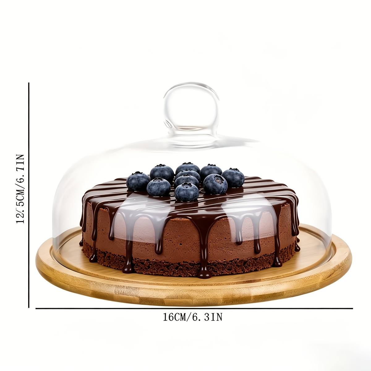TEMU Glass Lids For Bamboo And Wooden Cake Stands; Glass Covers For Home Fruit Cake Storage, In 3 Sizes; Fruit Platters; Dessert And Snack Trays;