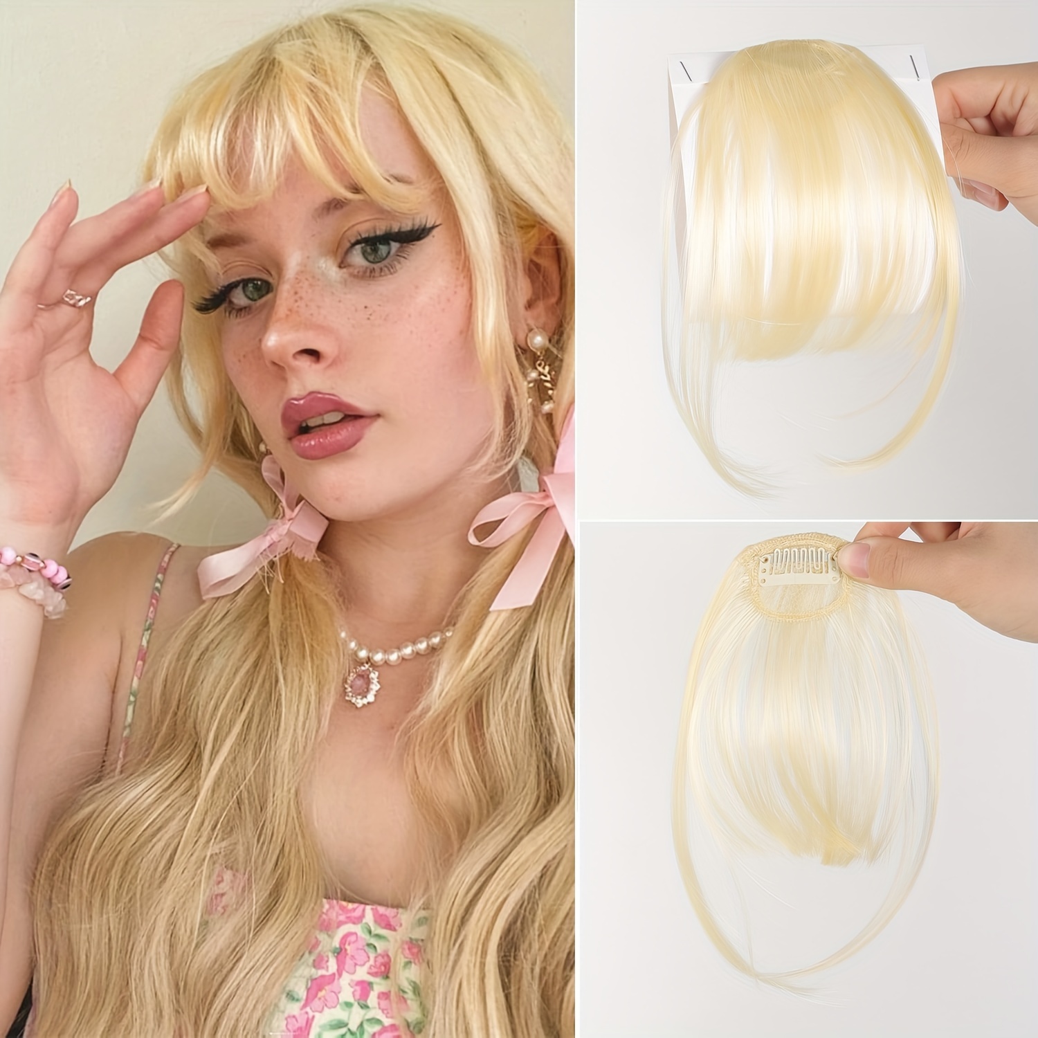 womens synthetic straight hair clip in air bangs light invisible hairpiece with   heat resistant wig accessory   and suitable for   collection details 1