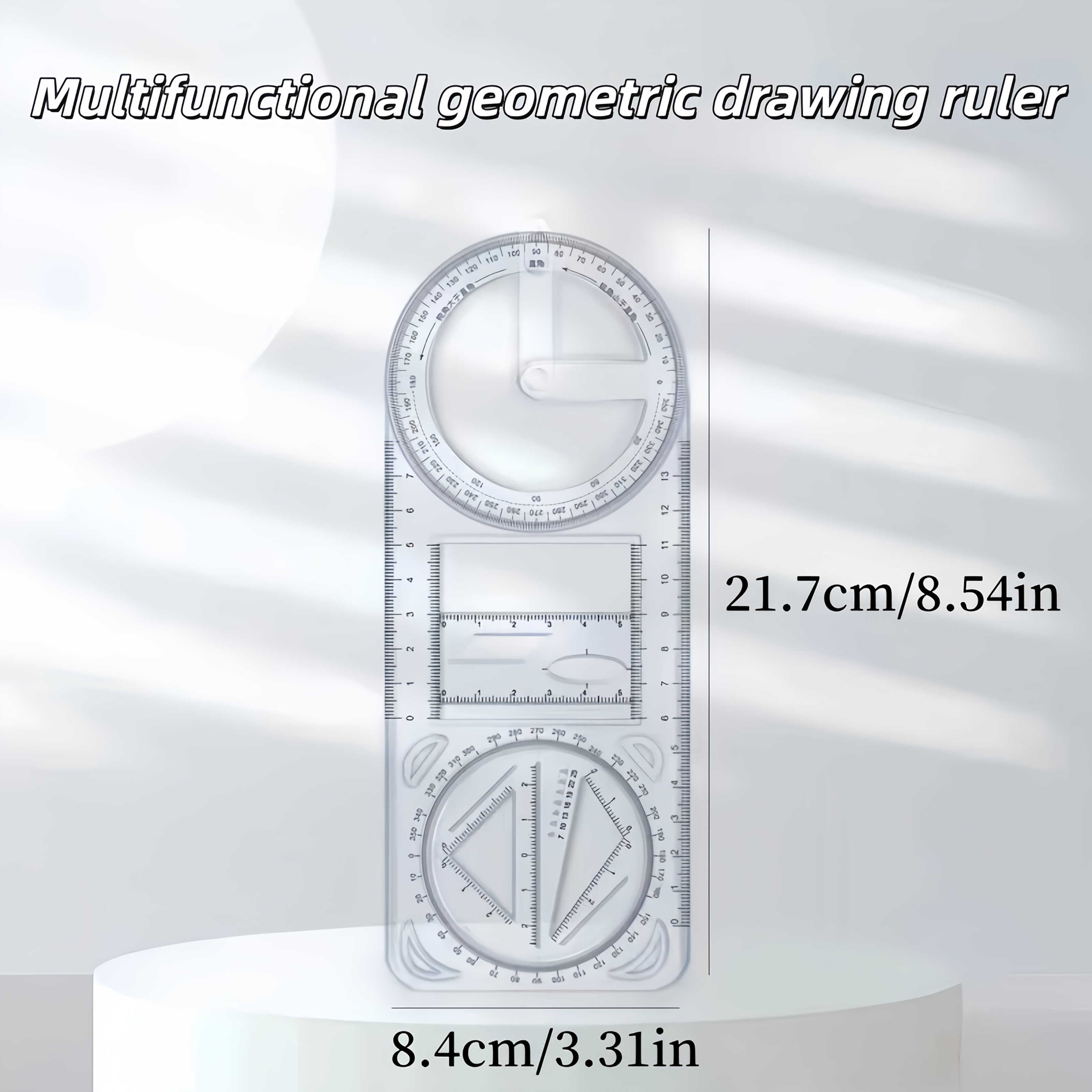 Drawing Ruler Multifunctional Ruler Geometric Drafting Ruler Rotatable Painting Tool Geometric Function Ruler Triangle Ruler
