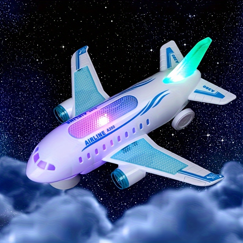   interactive electric airplane toy with lights music battery powered white plastic model for boys girls all directional aircraft model details 9