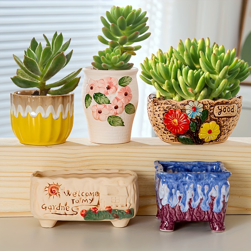 5pcs hand painted succulent ceramic flower pots - Temu