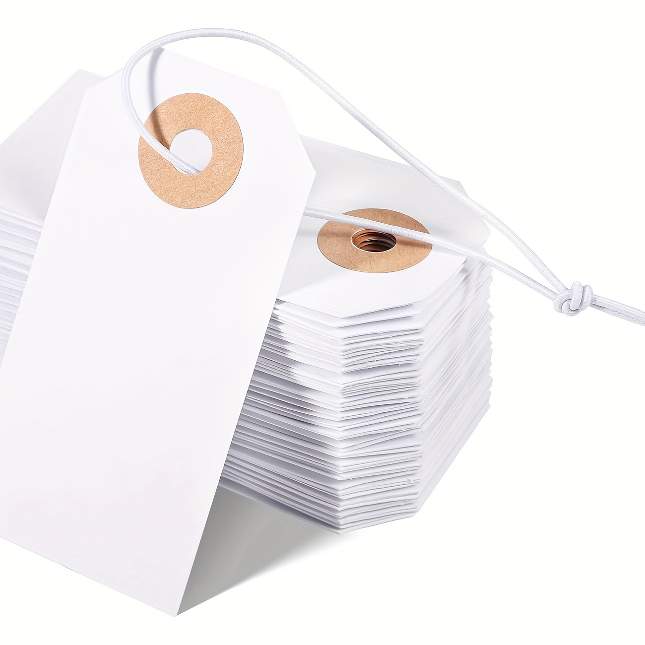 

100 White Blank Hanging Labels With Elastic Rope Marks - Perfect For Stock Labels, 2.75 Inches X 1.37 Inches