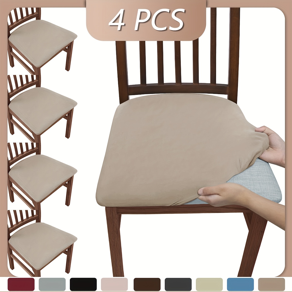 TEMU 1/4/6 pièces Housses de Tabouret en Tissu Fibre Uni, Élastiques, Douces et Confortables, Décoration pour Chaises de Salon ou Hôtel, 120 g/m²