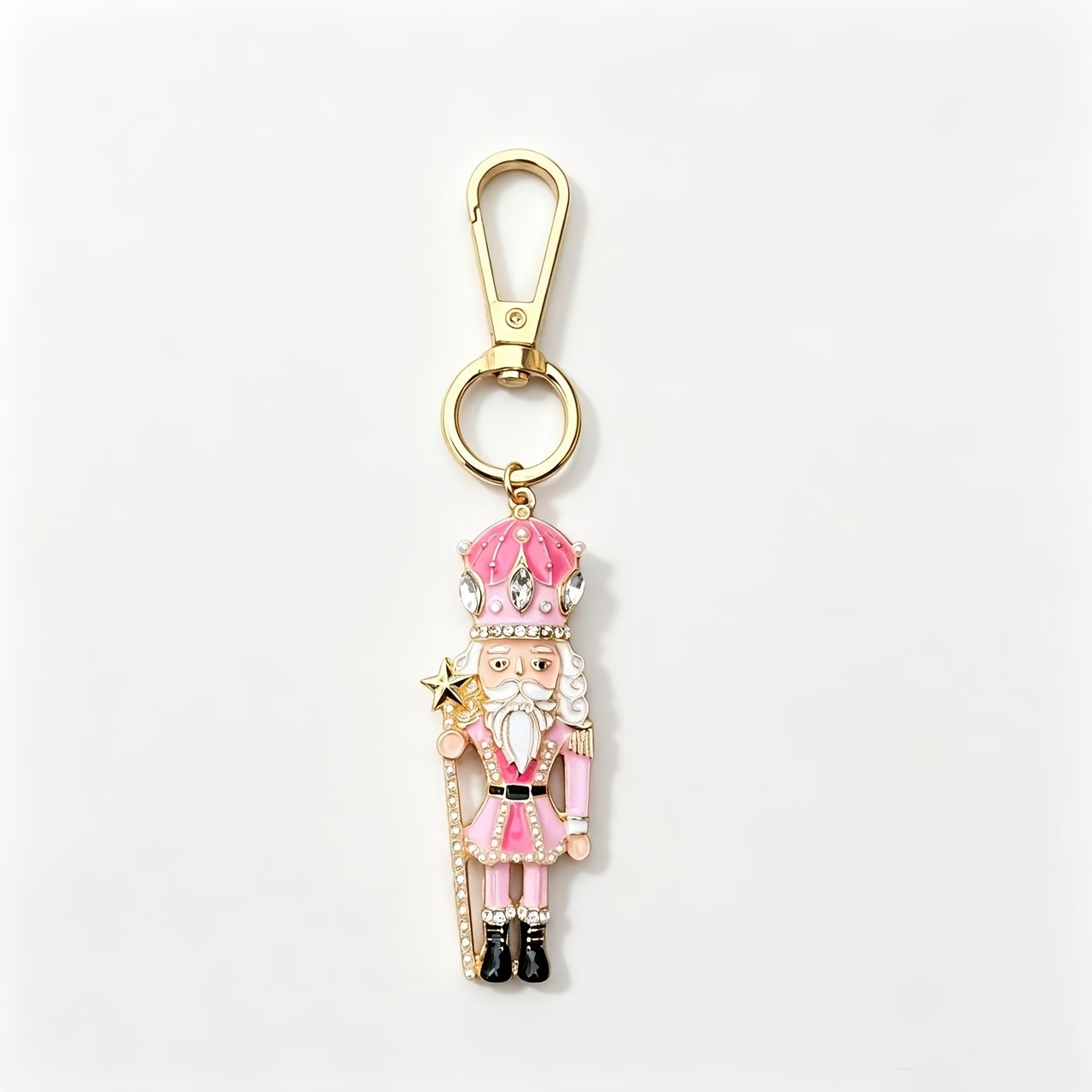 TEMU 1pc New Minimalist Pink Nutcracker Keychain With Rhinestones And Enamel Drip, King Key Ring For Women, Key Chain