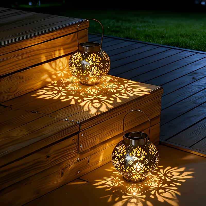 TEMU 2pcs Solar Outdoor Portable Peony Lamp, Made Of High-quality Ip65 Material, Bronze And Black Colors With Rose Projection Effect, Suitable For