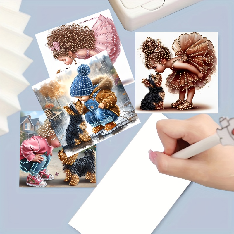 TEMU Nouveau Set de 6 Cartes de Vœux en Peinture Diamant avec Design Amusant et . Kit de Bricolage de Cartes en Peinture de Strass Rond Inclut 6