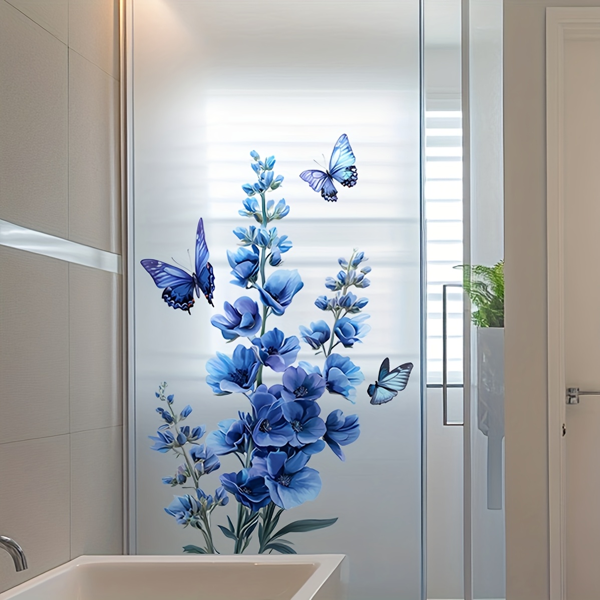 1 roll 1 sheet   self   removable blue hyacinth lilac lavender vinyl film realistic 3  large   for glass doors shower walls   no residue   thick