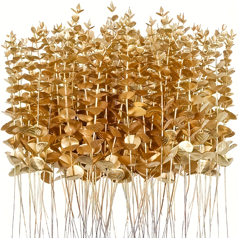 

10pcs Artificial Flowers Gold Artificial Flowers Home Decoration, Hotel Bathroom Living Room Decoration, Eucalyptus Flowers