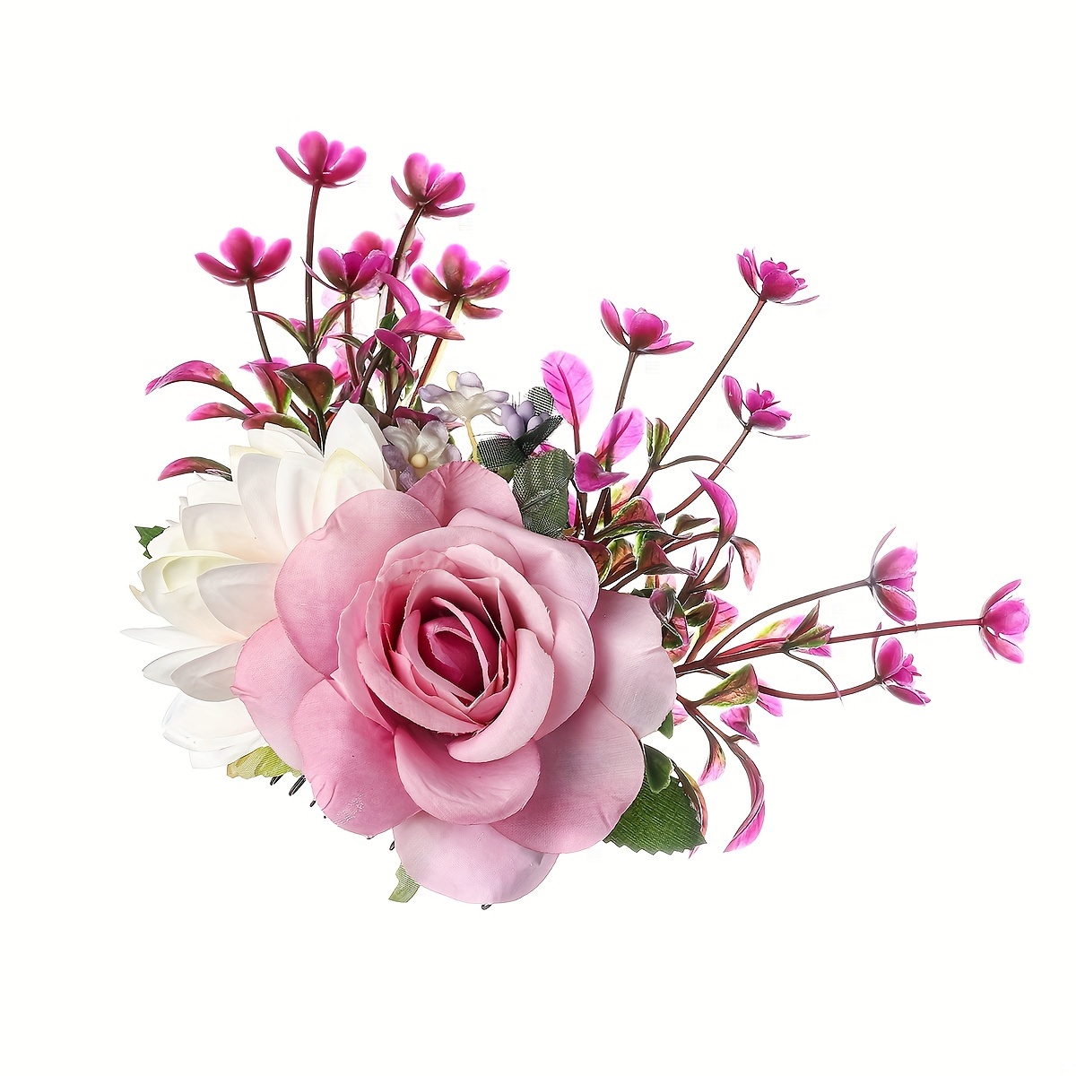 Image of Yushi Elegant Floral Hair Comb For Women - Rustic Countryside Style With Vibrant Artificial Flowers, Scent-free Fabric Hairpin, All Hair Types, Hair Accessories