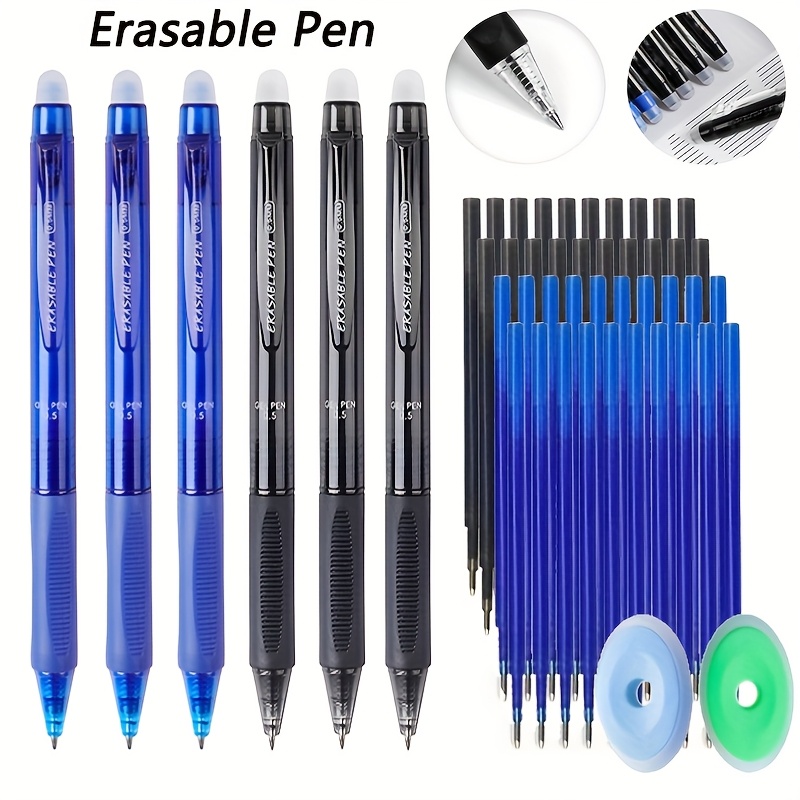 

54pcs, Creative Press Erasable Gel Pens Set 0.5mm Black/ Writing Gel Pens Refills Rods Washable Handle Stationery Office Supplies, (2pens+50refills+2erasers)