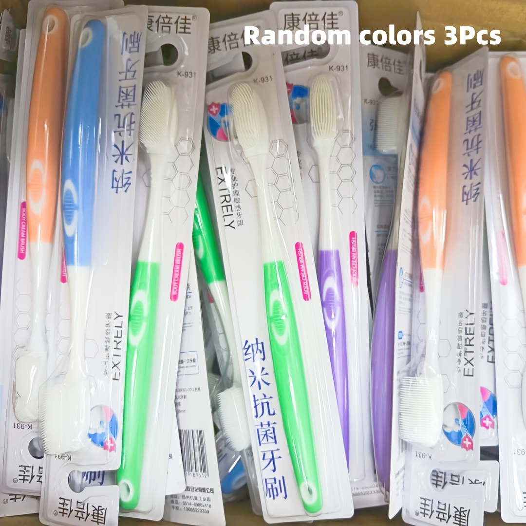 Random Colors 3pcs Soft Bristle Toothbrush | Individually Packaged, (orange Pink/blue/green/purple), , Suitable For Sensitive Teeth And Gums, Care