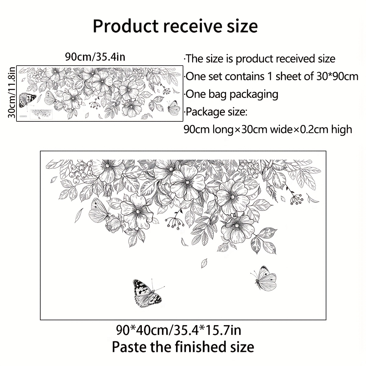 Image of 1 Sheet (30 X 90cm) Black Flowers Home Decor Wall Stickers Bedroom Living Room Entrance Background Wall Stickers (ms8419)