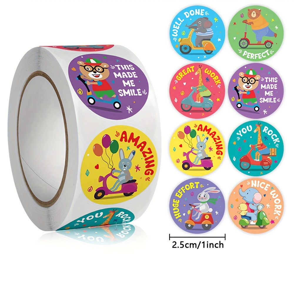 

500pcs Whimsyworks Animal-themed Paper Stickers, 1 Inch Round Encouragement Labels For Gifts, Classroom , Office Stationery, And Party Favors