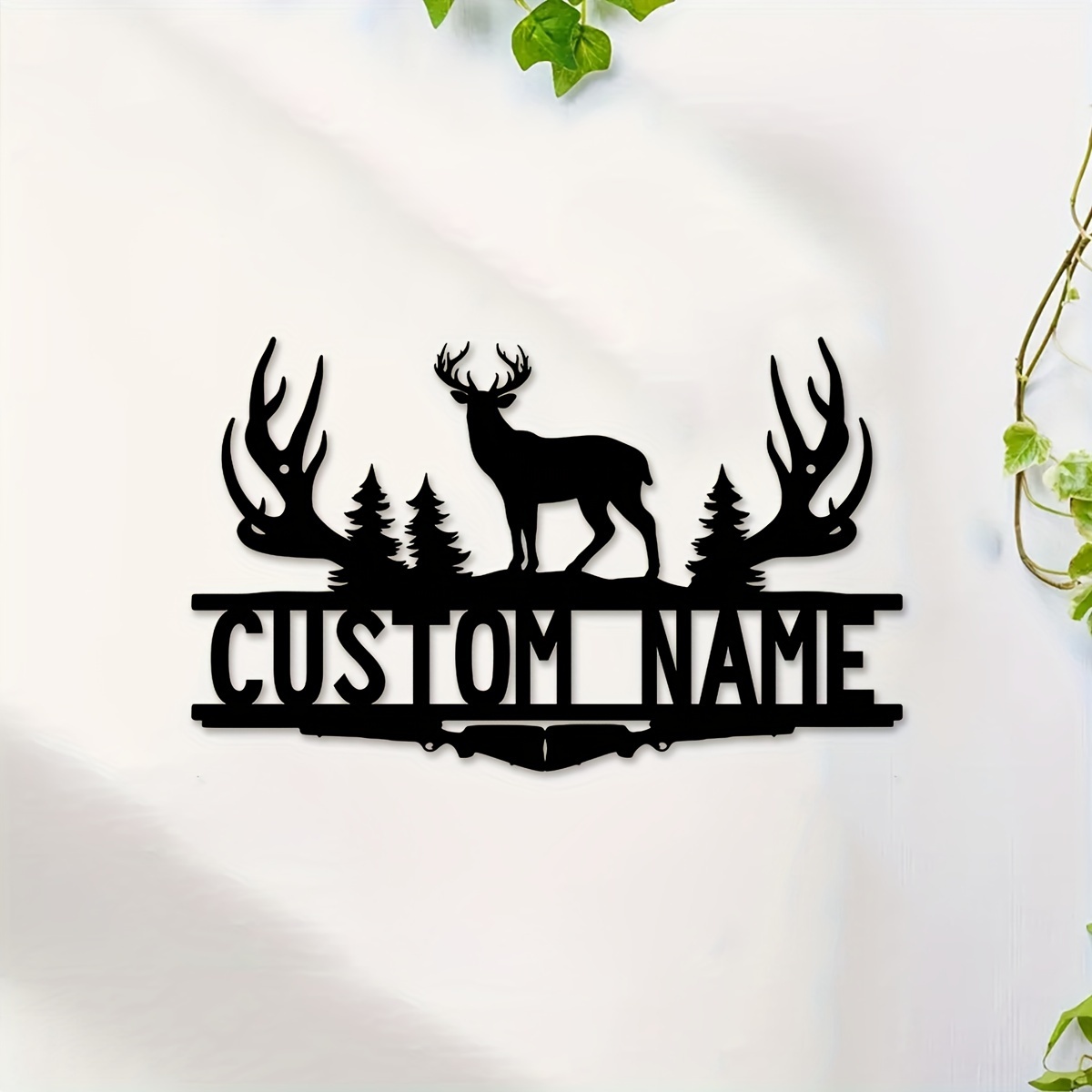 

1pc Custom Deer And Antler Metal Wall Art, Personalized Deer And Antler Signs, Farmhouse Wall Deer And Antler Decor, Metal Art For Living Room, Living Room Office Decor, Custom Name