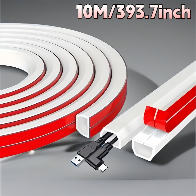 E-shop 10-Meter/393.7-Zoll Rolle Selbstklebender Kabelschutz aus Gummi - Kabelmanagement-System für Wände und Böden, Einfache Installation, Drei