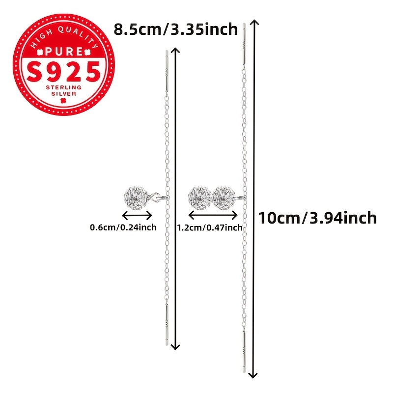 Women's S925 Silver Shambala Ball Double Chain Ear Threads, Elegant Gift