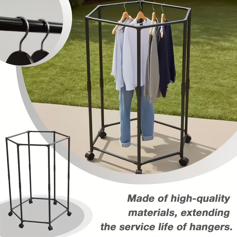 Rotating Clothing Rack with Wheels, Heavy Duty Metal Garment Rack for Hanging Clothes, Multifunctional Rotating Clothing Organizer, Freestanding Closet Organizer for Bedroom, Laundry Room, Space Saving Closet Storage for Coats, Dresses, Pants