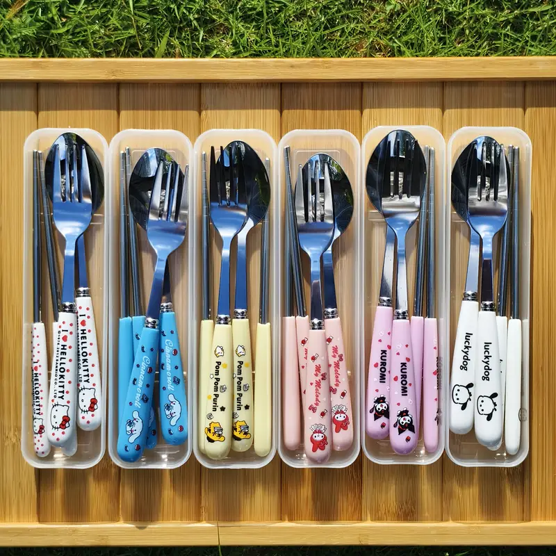 for , for & for stainless steel flatware set - 3pcs cute character cutlery with portable case, 304 stainless steel chopsticks for home, travel, parties, outdoor - collectible gift for fans, themed party supplies, cooking essentials, themed utensils, bright cutlery, steel silverware, sliverware set, sturdy cutlery, lovers Product details 7