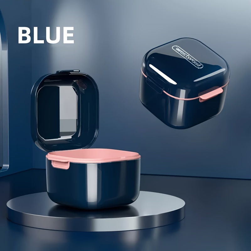 TEMU Boîte de nettoyage compacte pour prothèses dentaires - un petit récipient de trempage avec un filet filtrant, idéal pour les voyages et