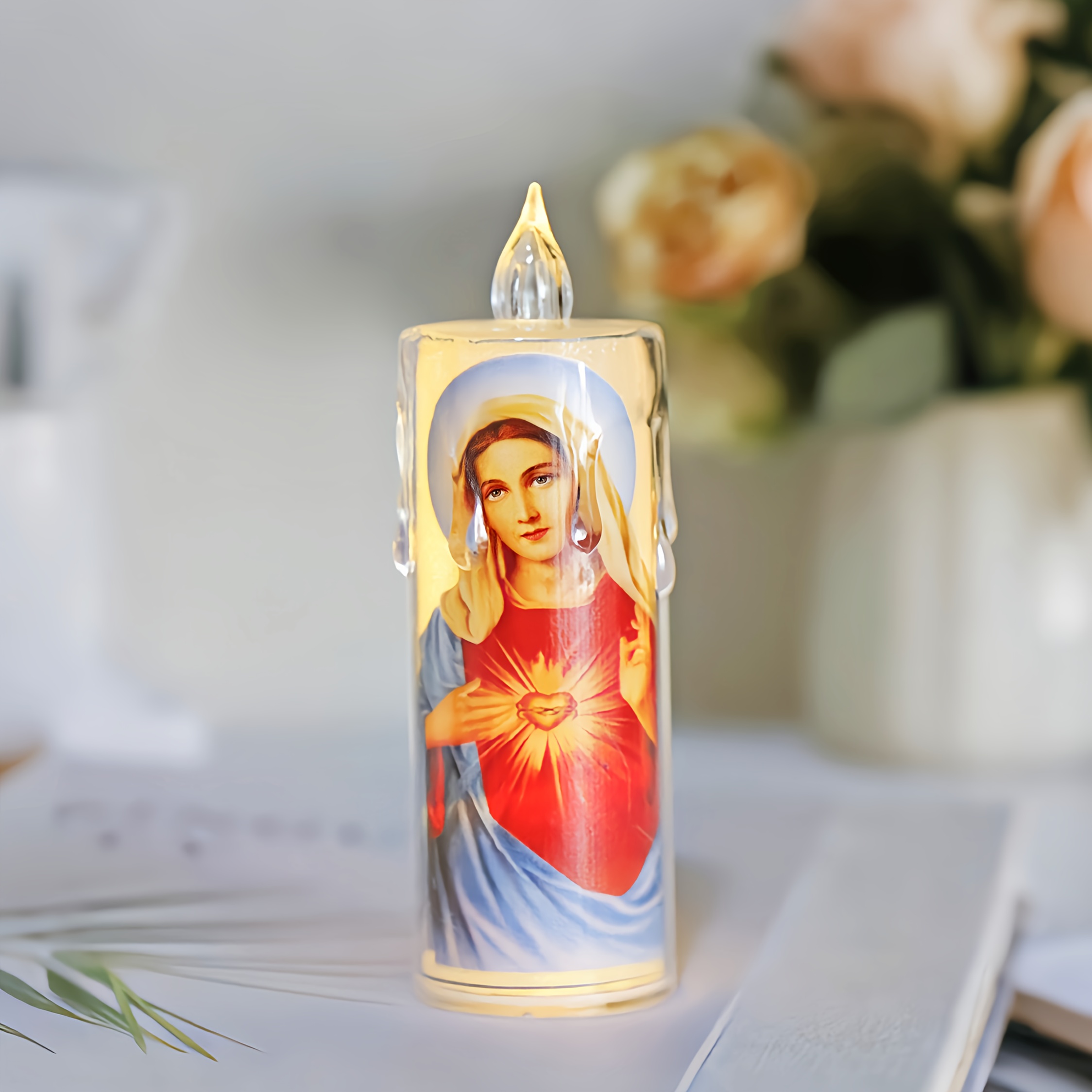 4pcs Religious LED Prayer Candles - Sacred Art Designs with Jesus, Mary, and Angels, Safe & Silent, Battery Operated, Perfect for Home Decor, Holiday, Birthday, and Church Ceremonies, Holiday Decor | Serene Atmosphere | Durable Plastic Candles, Christmas Decorations
