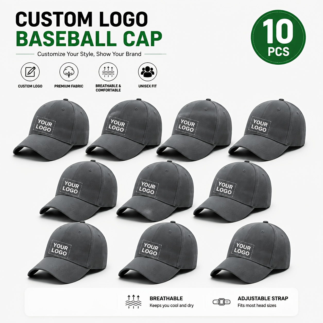 10pcs Custom Pattern Halloween Baseball Caps, Adjustable for Adults