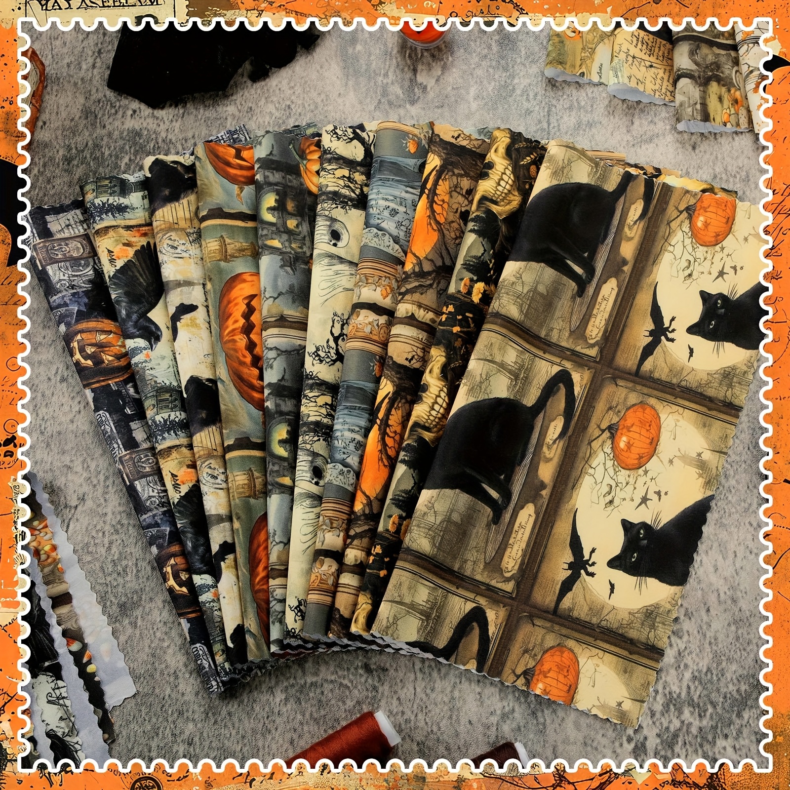 TEMU Set Of 20pcs Of 10''x10'' Vintage Halloween Quilting Fabric Squares Featuring Spooky Gothic Designs, Including Pumpkins, , And Cats, Perfect For