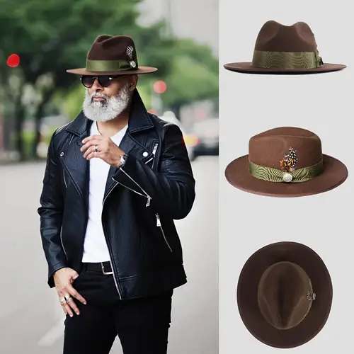 cashmere wool felt hat with green band floral embellishments stylish jazz fedora for men and valentine s day gift