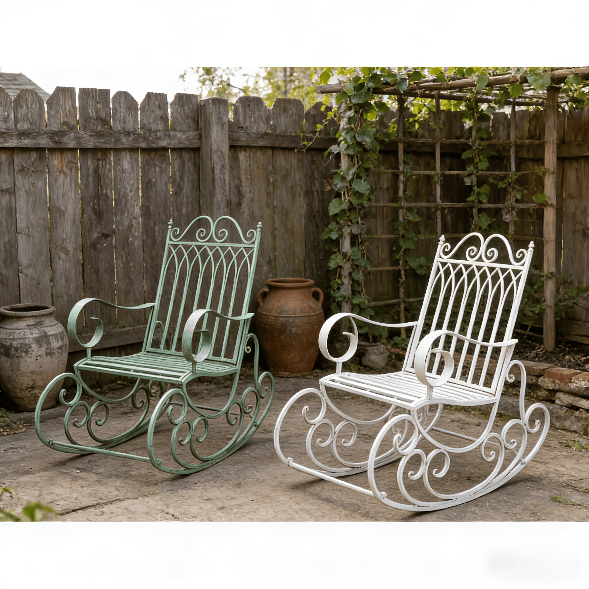 [Iron Rocking Chair] Outdoor Garden Single Wrought Iron Rocking Chair - Durable Iron Frame, Patio Rocking Chair, Comfortable Reading Chair, Cross-back Design, Suitable For Gardens, Lawns, Or Outdoor Use, Garden Seating, Outdoor Furniture