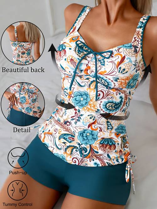 immagine dell'articolo set costume da bagno 26 da donna, motivo paisley con regolabili, stile , e casual per , set look 2 in 1